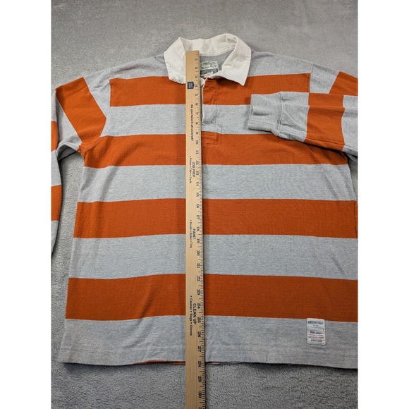 American Eagle Vintage Rugby Shirt Mens Large Orange Gray Striped Long Sleeve L - Picture 5 of 9
